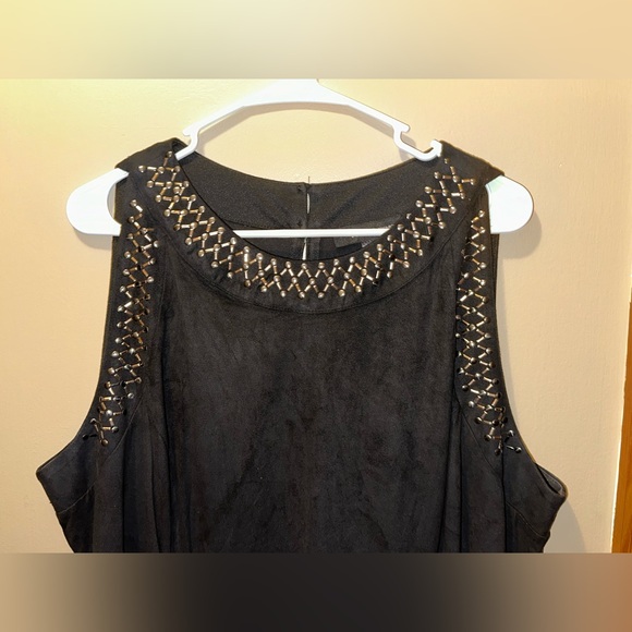 ASHLEY STEWART Women’s 22/24 Black Sleeveless Metallic Studded Fit & Flare Dress - Picture 4 of 7